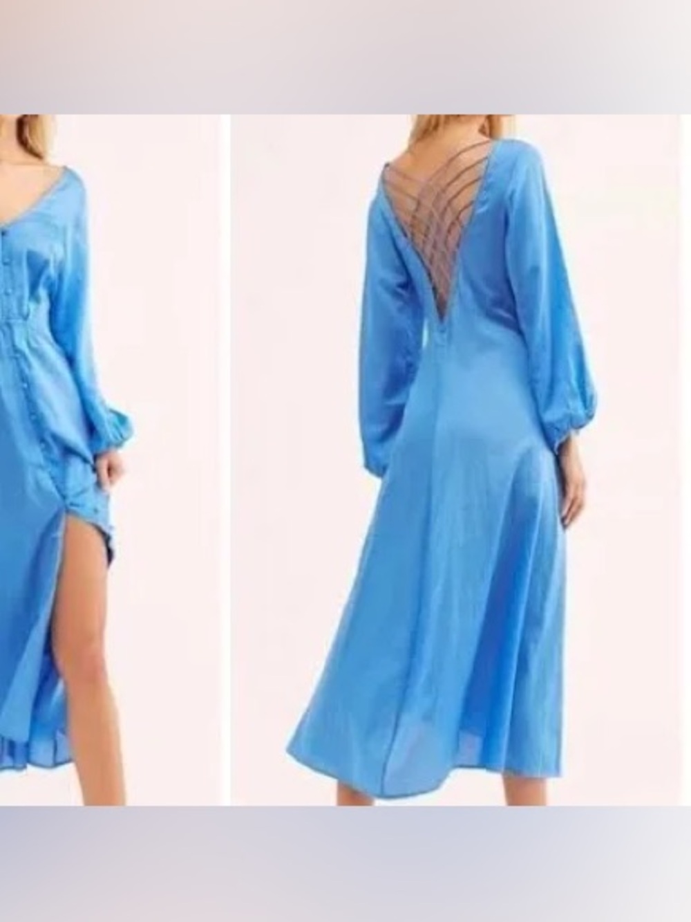 Free people Light Blue Long Sleeve Midi Dress with Back Detail Tag removed